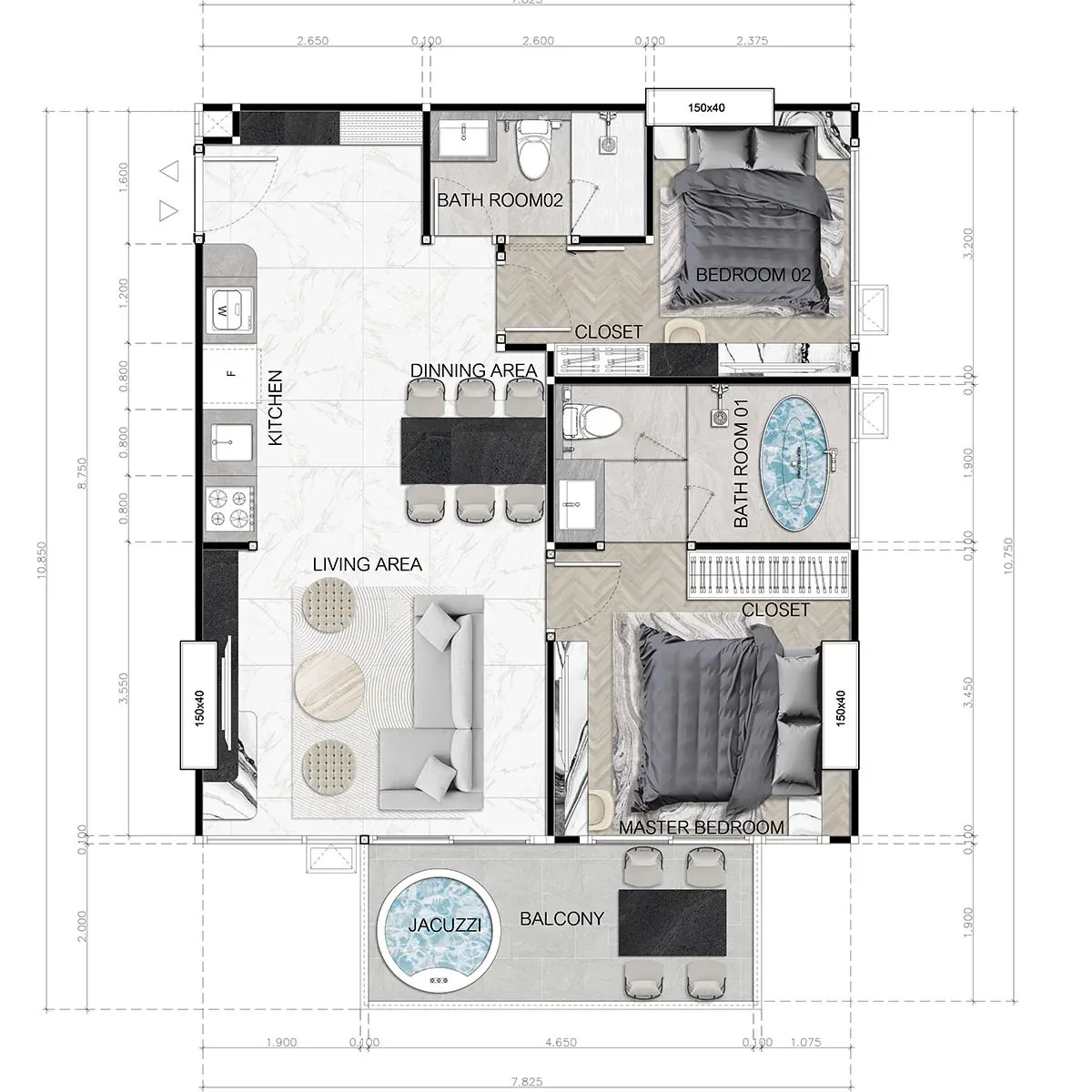 Two Bedroom (77 m²)